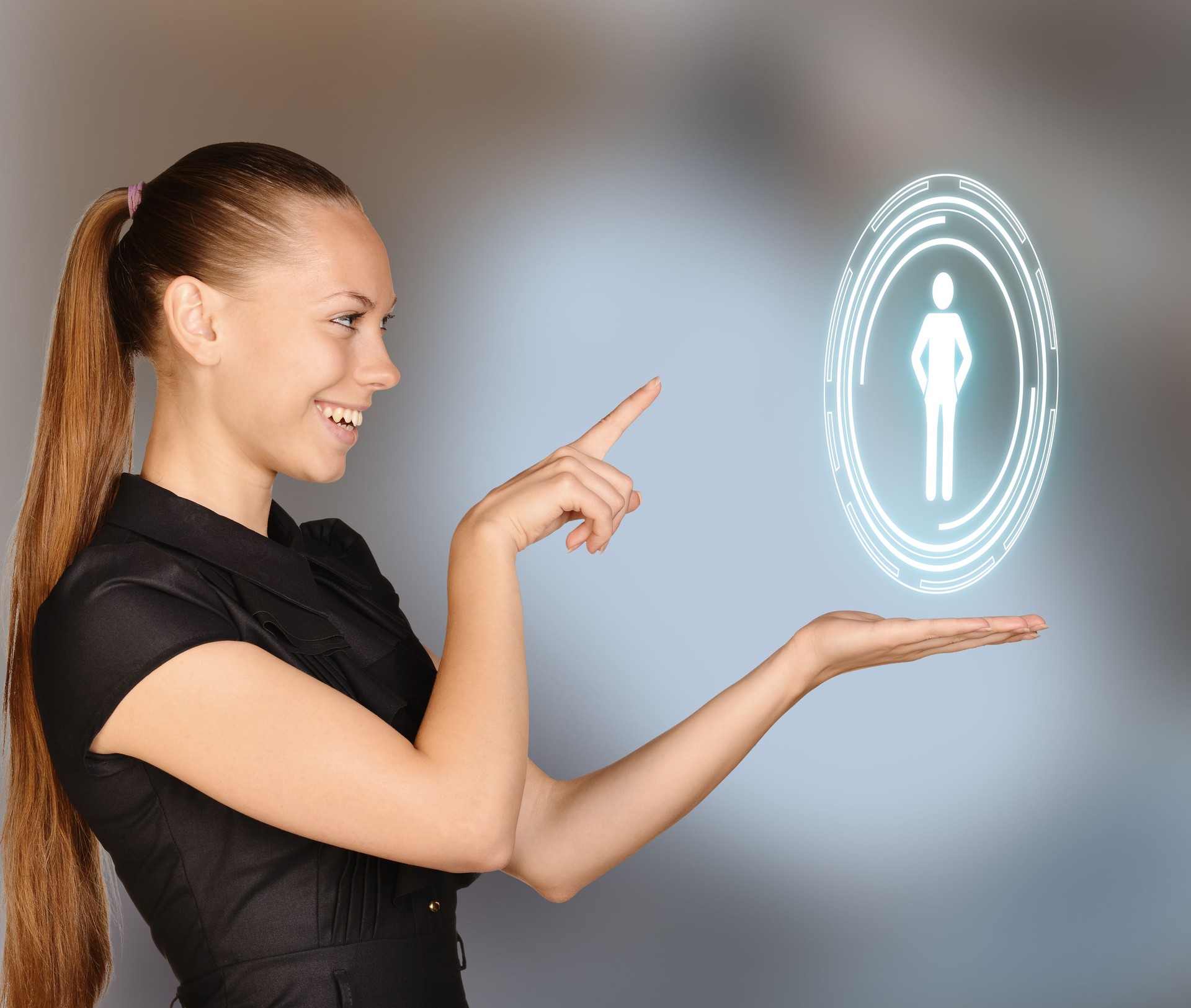 Girl touches forefinger in the man icon